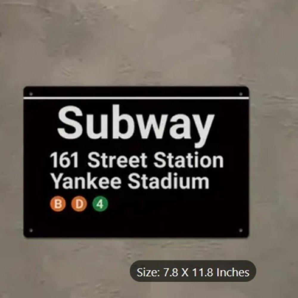 Yankee Stadium New York Subway Station Tin Sign 161 Street + Free Subway Map - Picture 3 of 7